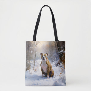 Tote Bag Le Staffordshire Américain Laisser Neige Noël