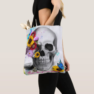 Tote Bag Le temps change tout crâne de papillon floral