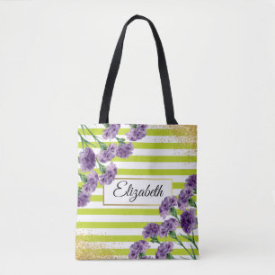 Tote Bag Le vert de chaux barre les confettis pourpres d'or