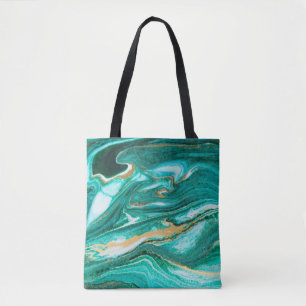Tote Bag Le vert et l'or ondule d'agate arrière - plan. Or