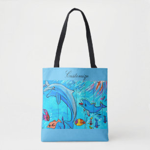 Tote Bag leaping rire dauphins design bleu