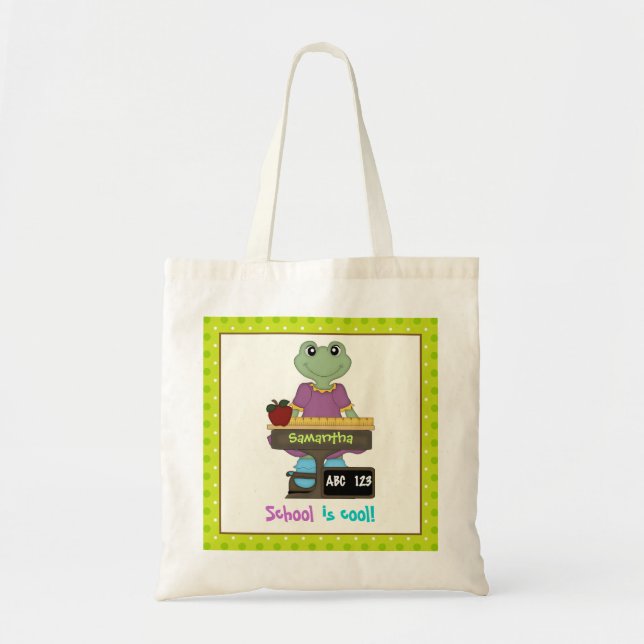 Tote Bag L'école est cool ! Grenouille à son bureau Retour  (Devant)