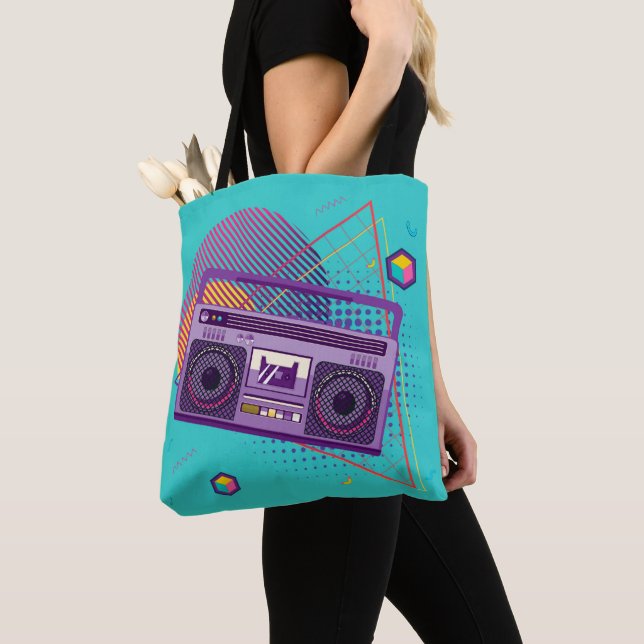 Tote Bag Lecteur de radio portable Funky 80s, boombox (De près)