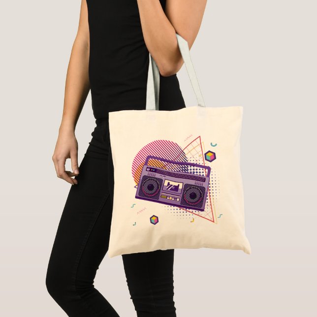 Tote Bag Lecteur de radio portable Funky 80s, boombox (Devant (produit))