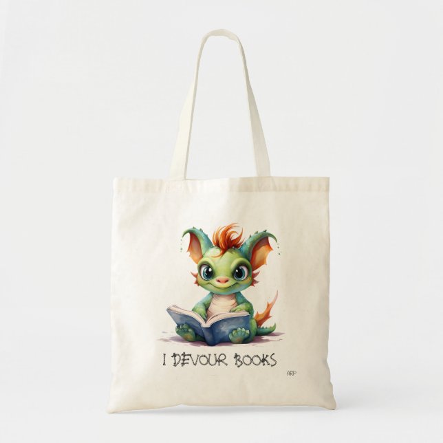 Tote Bag *~* LECTURE devour LIVRES AP88 Green Baby Dragon (Devant)