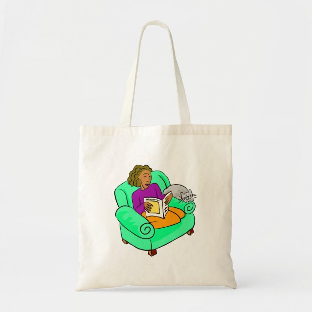 Tote Bag Lecture d'une femme avec chat (Devant)