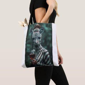 Tote Bag "L'élégance sauvage : le zèbre avec le verre de vi