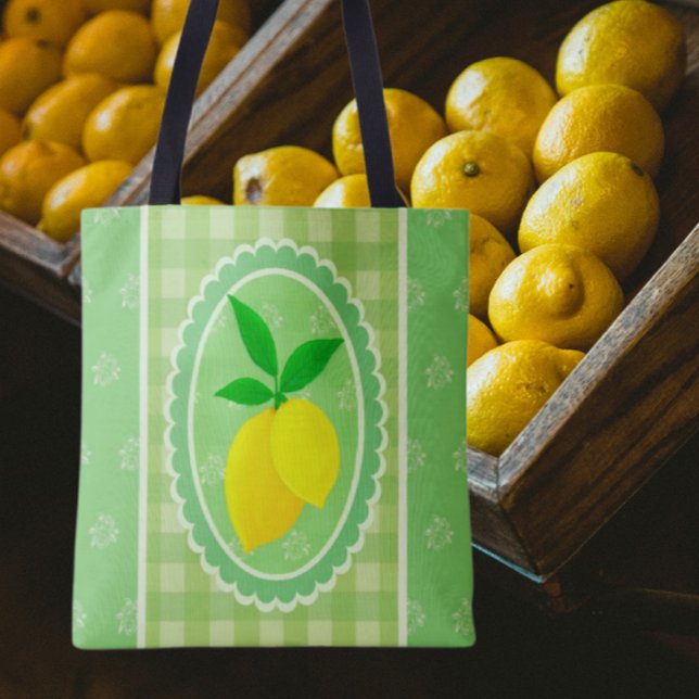 Tote Bag Lémon jaune rétro vert printemps (Perfect tote for the farmers market!)