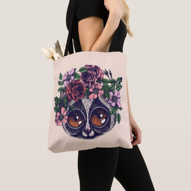 Tote Bag Lémur floral doux (De près)