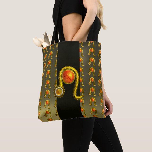 Tote Bag LEO GOLD ZODIAC ANNIVERSAIRE JEWEL Grey Black Stri (De près)