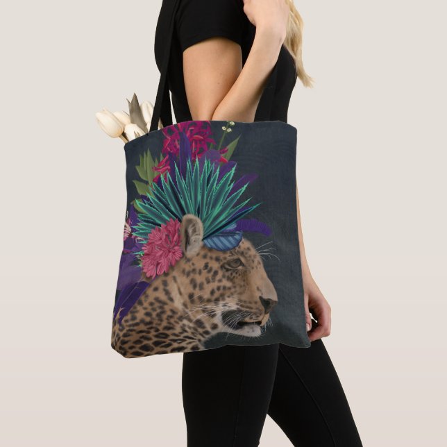 Tote Bag Leopard avec tête tropicale (De près)