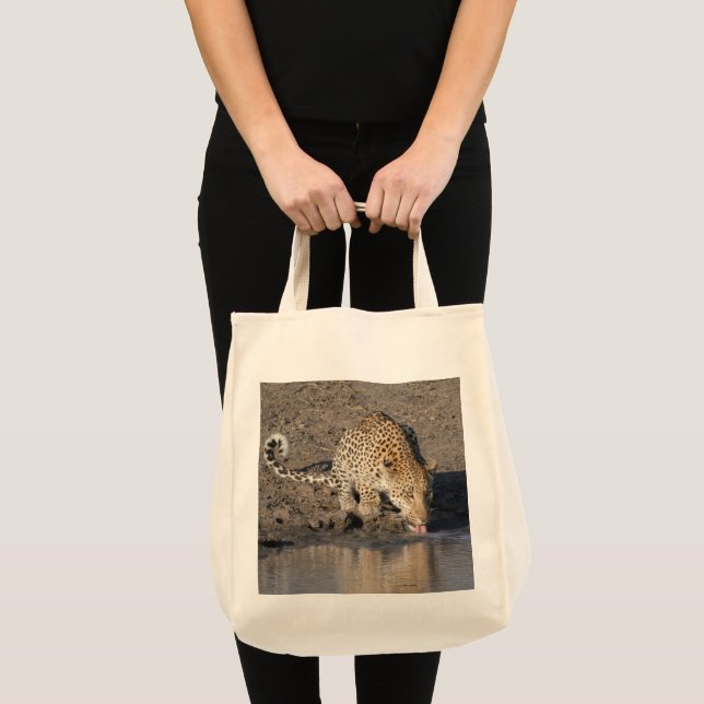 TOTE BAG LEOPARD DRINKING CLOSE-UP (Devant (produit))