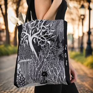 Tote Bag Léopard noir dans la jungle, dessiné à la main, co
