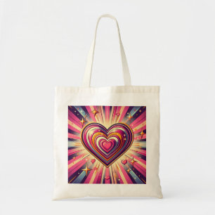 Tote Bag les années 70 coeur pop art/Valentines