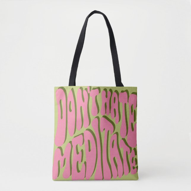 Tote Bag les années 70 Retro : 'Meditate' Motivational Post (Devant)