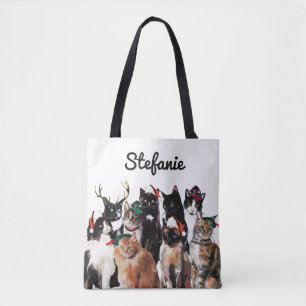 Tote Bag Les chats de fête d'aquarelle ont personnalisé d