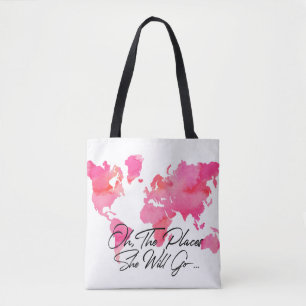 Tote Bag Les endroits roses d'aquarelle elle ira carte du