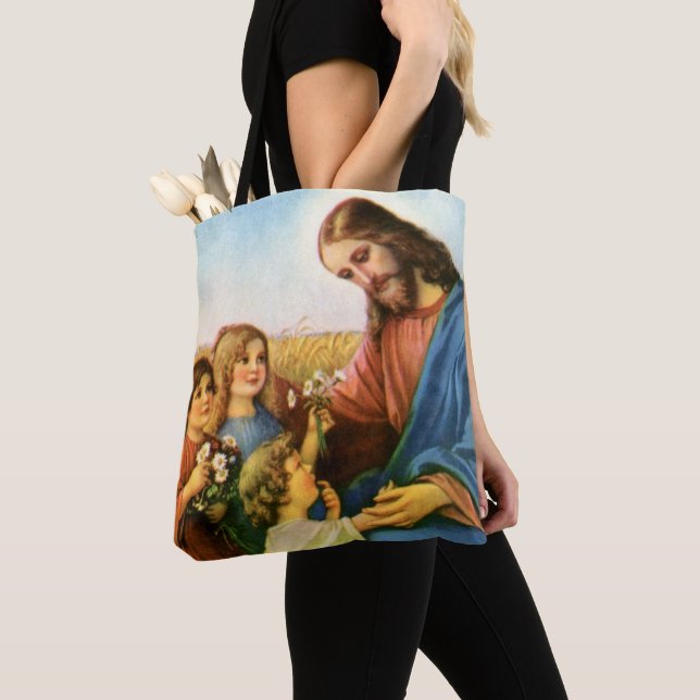 Tote Bag Les enfants vintages apportent des fleurs à Jésus- (De près)