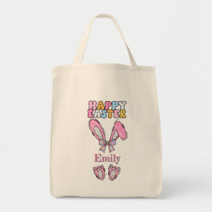 Tote Bag Les filles personnalisent Happy Bunny Pâques rose