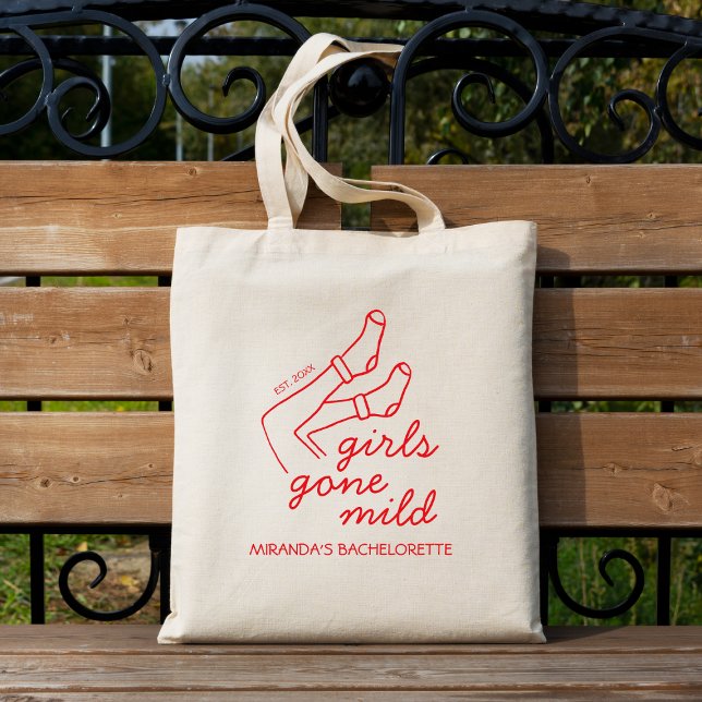 Tote Bag Les Filles Sont Passées Mild Chic Rouge Main Tirée (Girls Gone Mild Chic Red Hand Drawn Bachelorette Tote Bag)