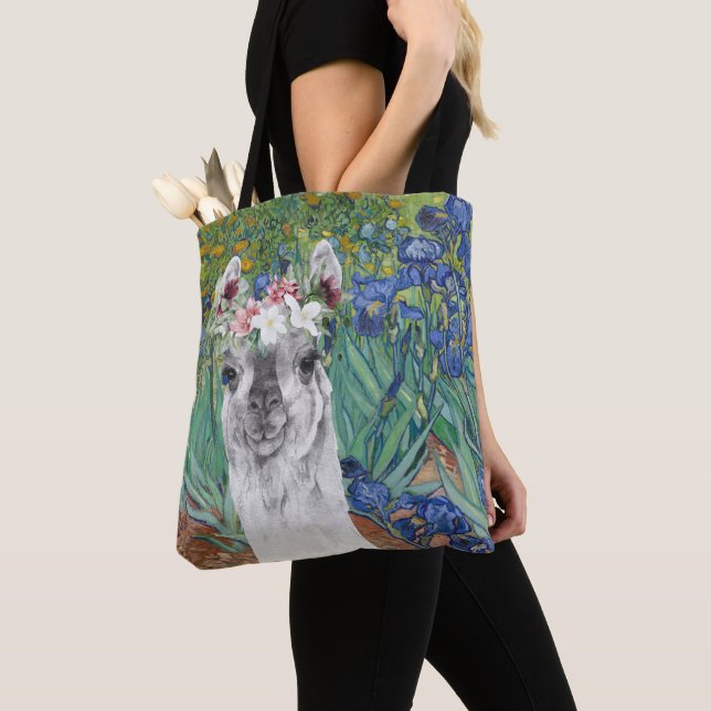 Tote Bag Les iris et la lama fantaisie de Van Gogh (De près)