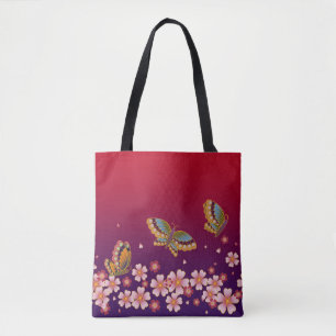 Tote Bag Les papillons japonais au milieu du Sakura fleuris