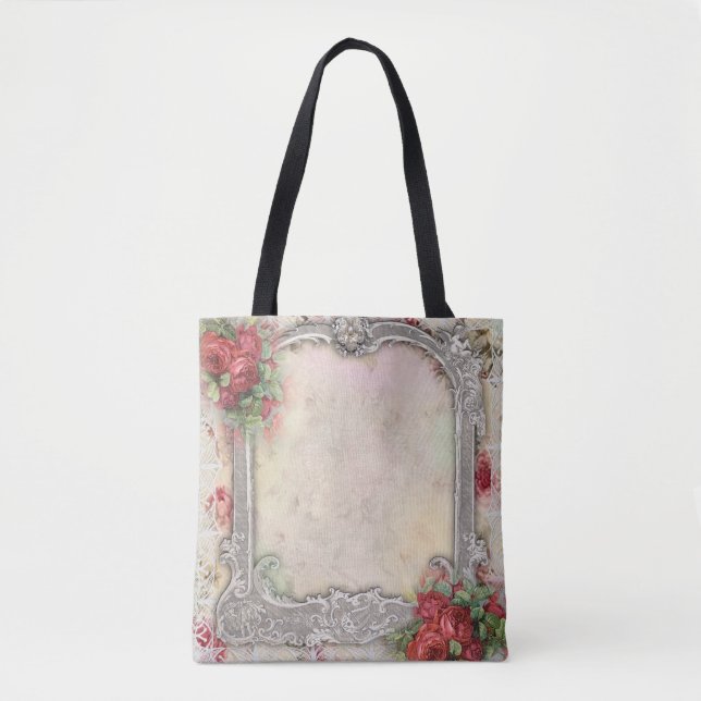 Tote Bag Les roses rouges victoriens de la vue W argentent (Devant)