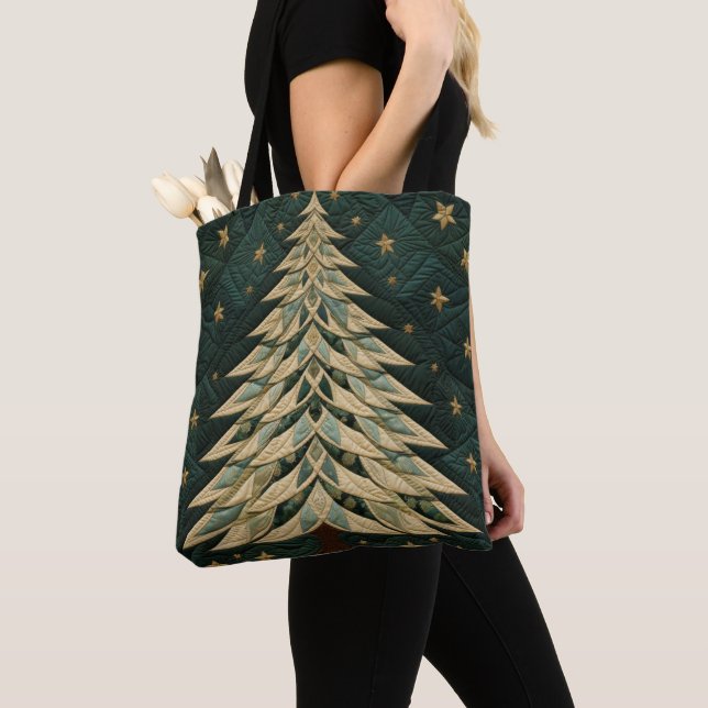 TOTE BAG LES TONS VERTS QUILTÉS RESSEMBLENT AUX ARBRES DE N (De près)