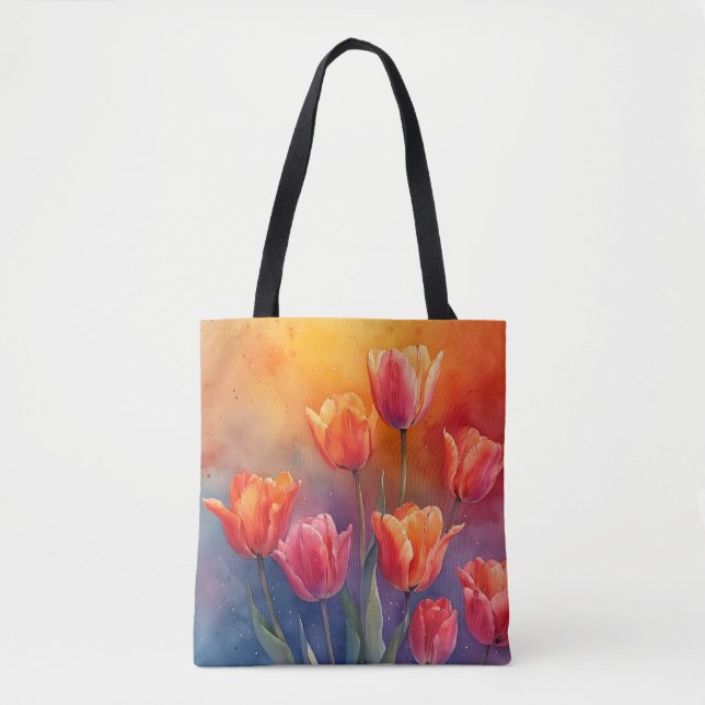 Tote Bag Les tulipes d'aquarelle de la nature (Devant)