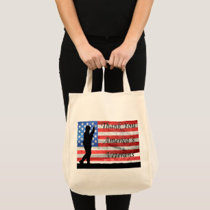Tote Bag Les vétérans de l'Amérique Merci avec drapeau et s