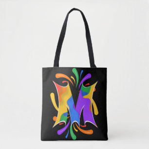 Tote Bag Lettre arc-en-ciel M Monogramme Abstrait