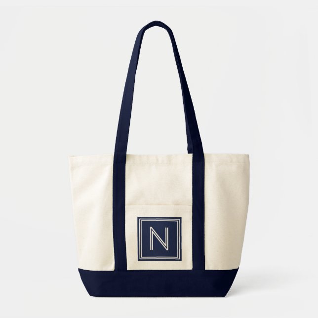 TOTE BAG LETTRE BEACH NAVY BLUE-ANY MONOGRAM (Devant)