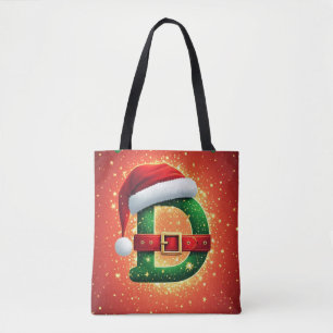 Tote Bag Lettre D de Noël avec détails de Noël sur fond de