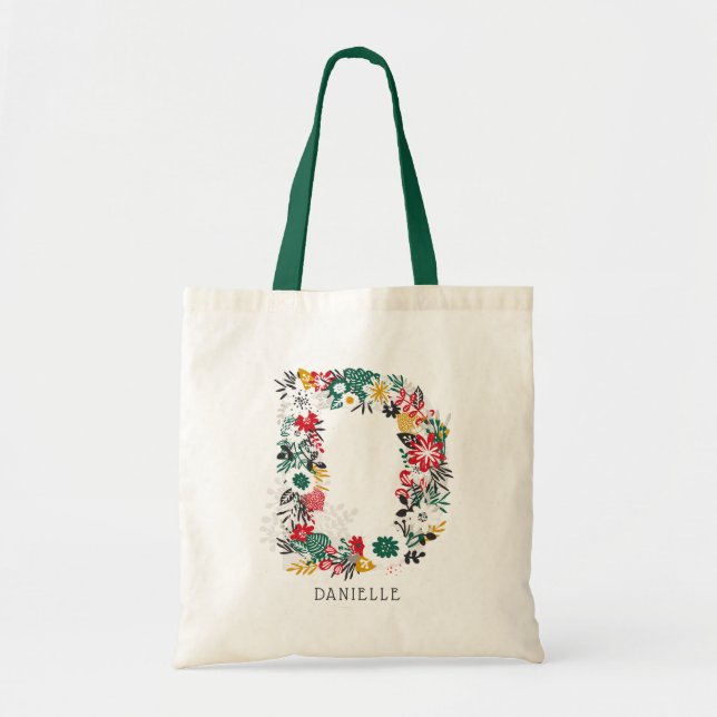Tote Bag Lettre D | LETTRE FLEURIE Whimsical Monogramme I (Devant)
