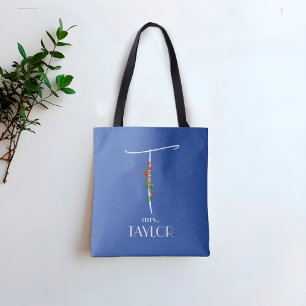 Tote Bag Lettre d'aquarelle moderne T enseignant bleu