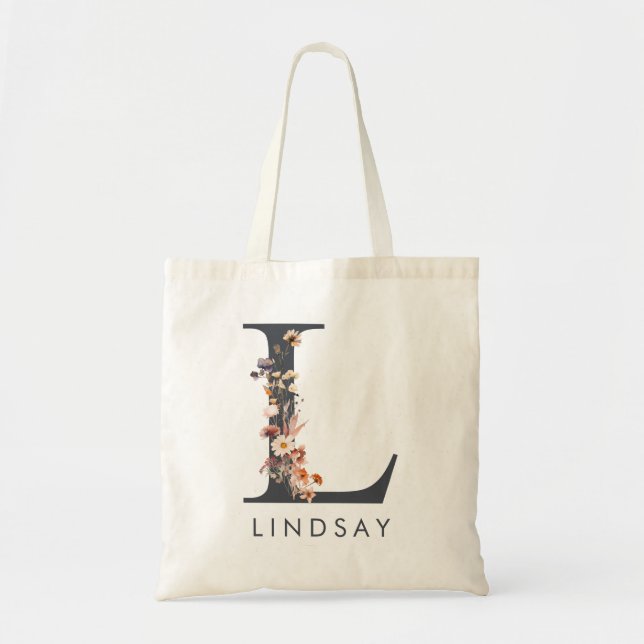 Tote Bag Lettre de Demoiselle d'Honneur Florale L (Devant)