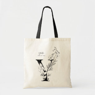 Tote Bag Lettre de ferme biologique Y floral monogrammé