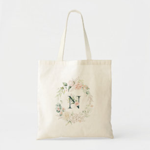 Tote Bag Lettre de monogramme floral Pastel rose