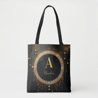Tote Bag Lettre de monogramme personnalisée avec paillettes