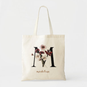 Tote Bag Lettre de monogramme personnalisée moderne florale