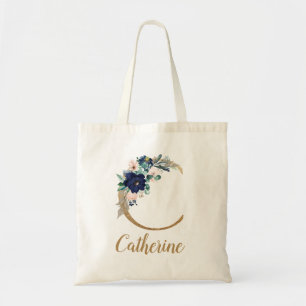 Tote Bag LETTRE D'OR Florale Bleu Marine C