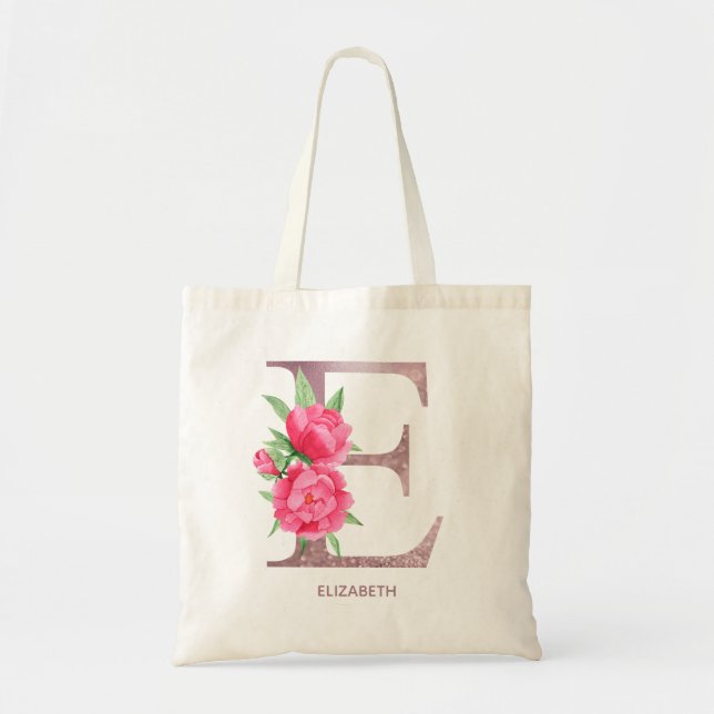 Tote Bag Lettre E Nom personnalisé monogramme soudoyante (Devant)