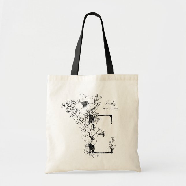 Tote Bag Lettre E Organic Farmhouse Rustic Monogramme (Devant)