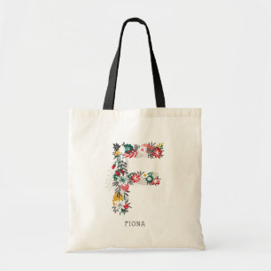 Tote Bag Lettre F   LETTRE FLEURIE Whimsical Monogramme I
