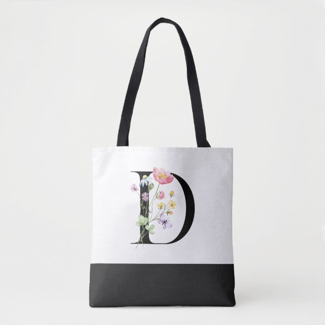 Tote Bag Lettre Fleur sauvage personnalisée Monogramme D (Devant)