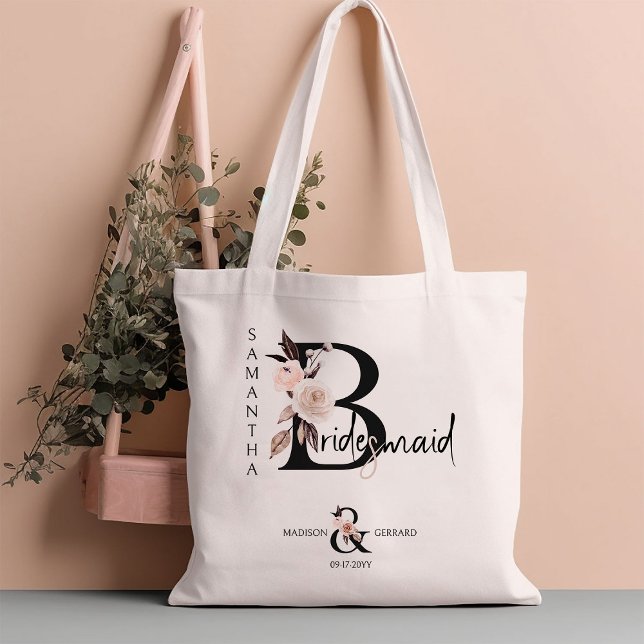 Tote Bag LETTRE FLEURIE BRIDEMUSÉE Mariage Floral Boho (Bridal party gift to personalize for your bridesmaid)