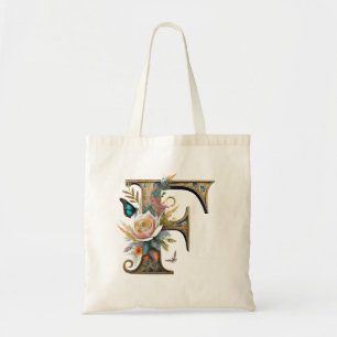 Tote Bag Lettre florale bohème élégante F