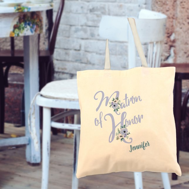 Tote Bag Lettre florale Dusty Blue Custom Matron d'honneur (Créateur téléchargé)