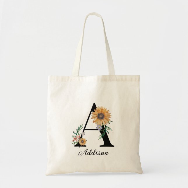 Tote Bag Lettre florale floue personnalisée A (Devant)