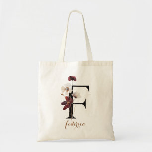 Tote Bag Lettre Florale moderne personnalisée Monogramme "F